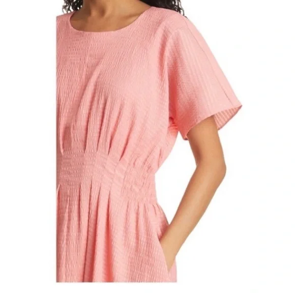 Club Monaco Seersucker Fit & Flare Dress in Tea Rose at Nordstrom, Size 6